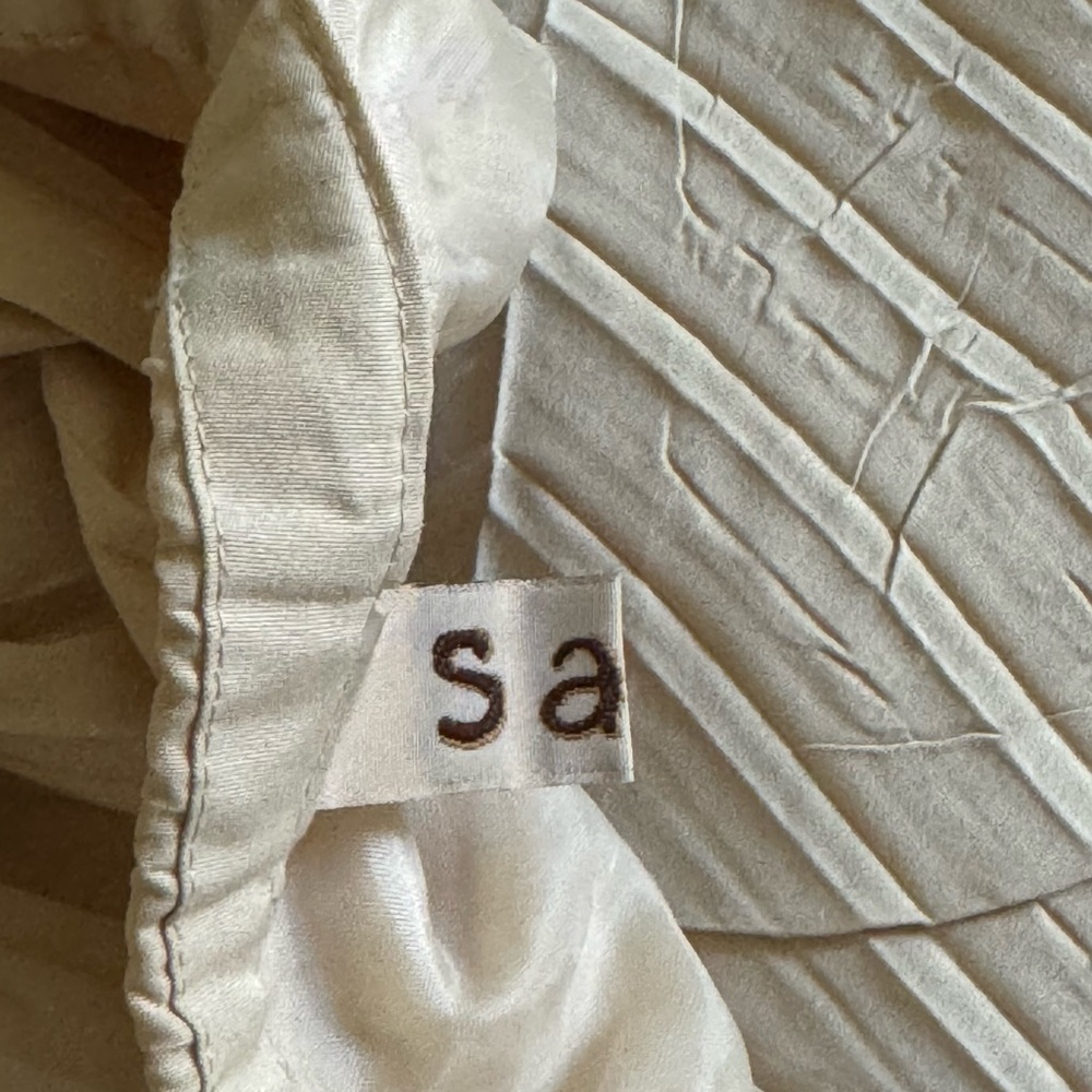 SAGA Pleated Cottagecore Lagenlook Adjustable Drawstring Hem Champagne Skirt - Picture 14 of 16